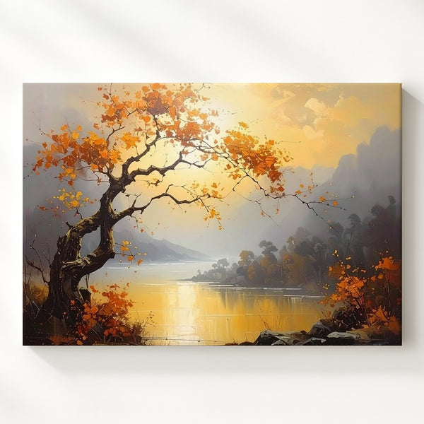 Golden Valley Tree Canvas – Panoramic Sunset Landscape Wall Art - Gifitto