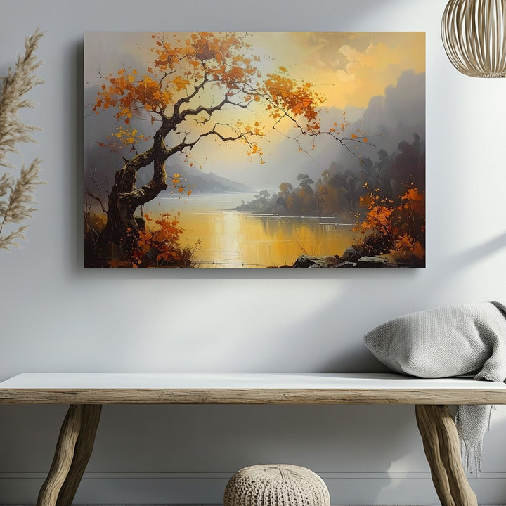 Golden Valley Tree Canvas – Panoramic Sunset Landscape Wall Art - Gifitto