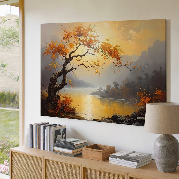 Golden Valley Tree Canvas – Panoramic Sunset Landscape Wall Art - Gifitto