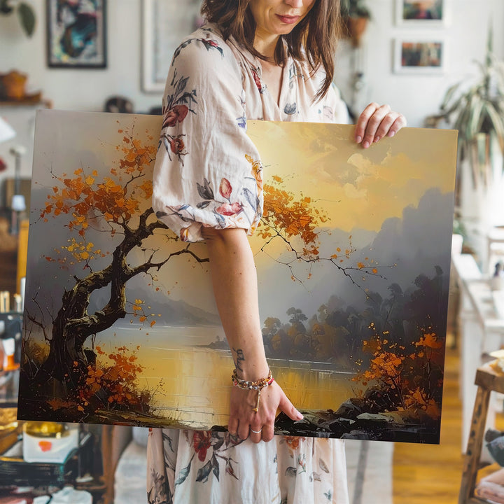 Golden Valley Tree Canvas – Panoramic Sunset Landscape Wall Art - Gifitto