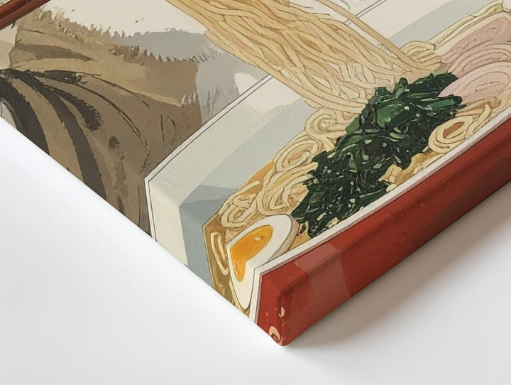 Playful Cat Eating Ramen Canvas – Japanese-Style Feline Art - Gifitto