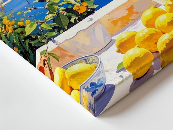 Seaside Lemon Window Canvas – Romantic Still Life with Coastal View - Gifitto