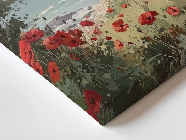 Coastal Poppy Landscape Canvas – Serene Ocean View with Vibrant Red Flowers - Gifitto