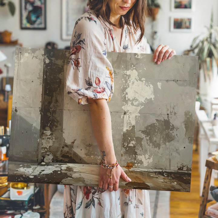 Concrete Wall Canvas – Abstract Art with Marks, Stains, and Textural Depth - Gifitto