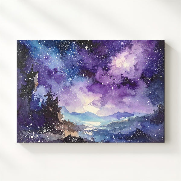 Watercolor Nebula Canvas – Soft Cosmic Abstract in Purple & Blue Tones - Gifitto