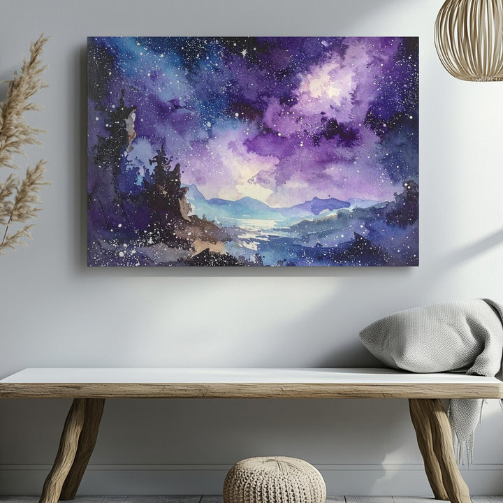Watercolor Nebula Canvas – Soft Cosmic Abstract in Purple & Blue Tones - Gifitto