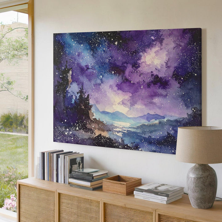 Watercolor Nebula Canvas – Soft Cosmic Abstract in Purple & Blue Tones - Gifitto