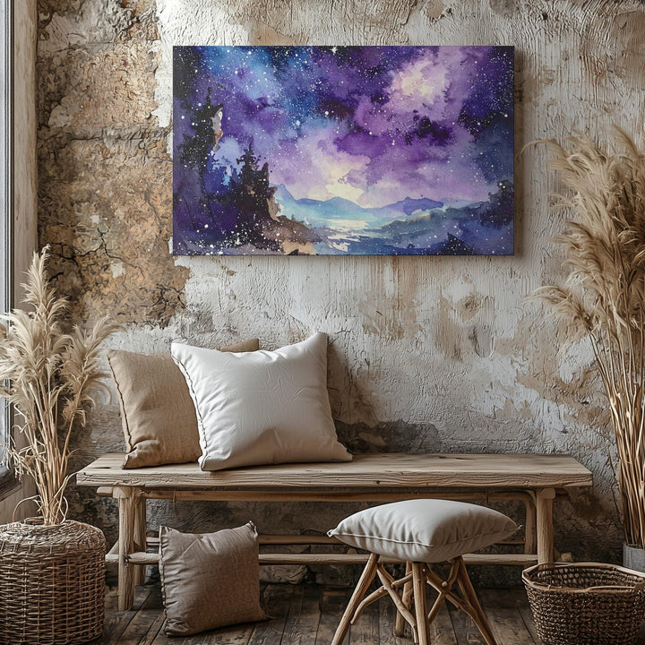 Watercolor Nebula Canvas – Soft Cosmic Abstract in Purple & Blue Tones - Gifitto