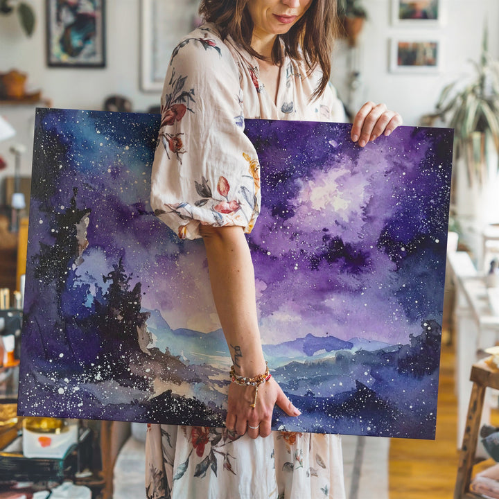 Watercolor Nebula Canvas – Soft Cosmic Abstract in Purple & Blue Tones - Gifitto