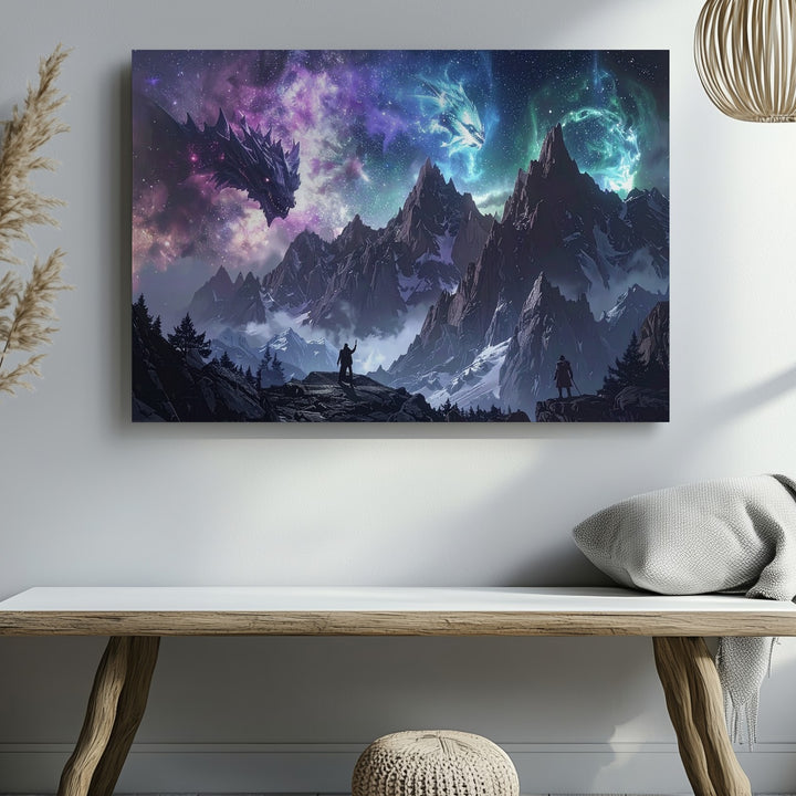 Celestial Myth Creatures Canvas – Galactic Fantasy Landscape Wall Art - Gifitto