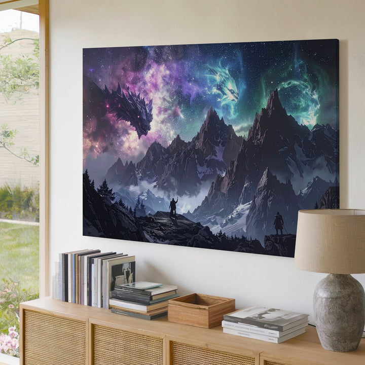 Celestial Myth Creatures Canvas – Galactic Fantasy Landscape Wall Art - Gifitto