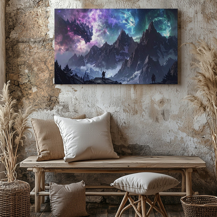 Celestial Myth Creatures Canvas – Galactic Fantasy Landscape Wall Art - Gifitto