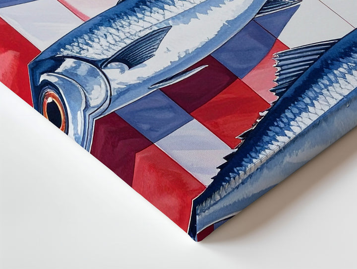 Striped Fish Canvas – Minimalist Mediterranean Wall Art with Silver Fish - Gifitto