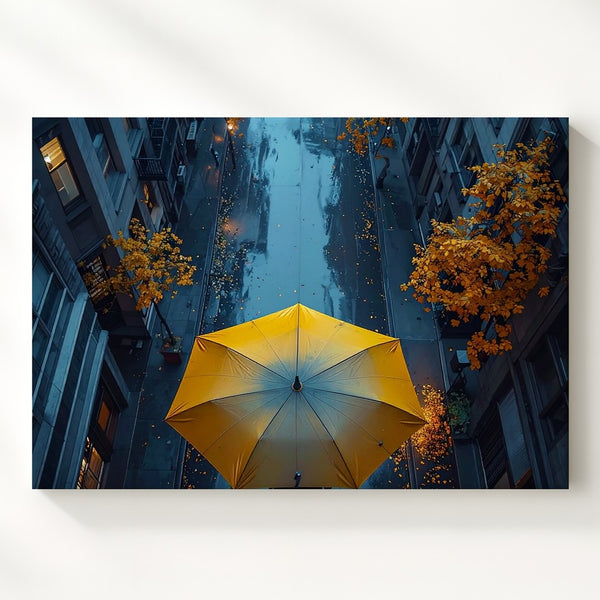 Yellow Umbrella in Rainy Alley Canvas – Cinematic Urban Night Wall Art - Gifitto