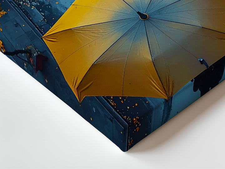 Yellow Umbrella in Rainy Alley Canvas – Cinematic Urban Night Wall Art - Gifitto