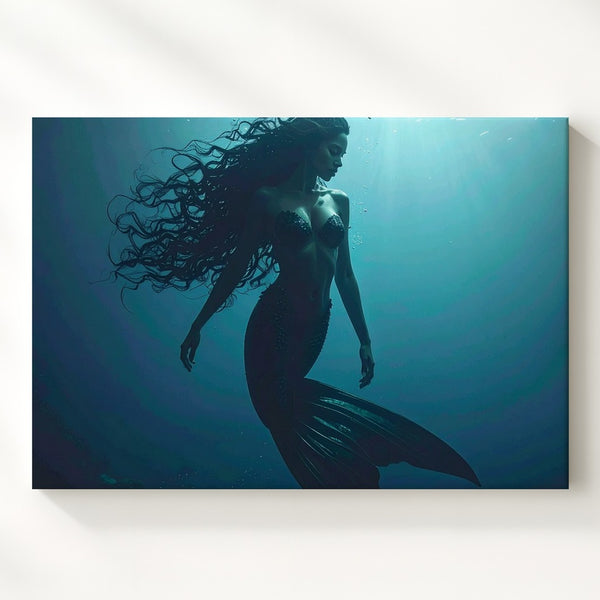 Melancholy Mermaid Canvas – Dark Fantasy Underwater Portrait