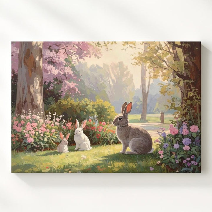 Serene Garden Rabbits Canvas – Tranquil Nature Wall Art - Gifitto