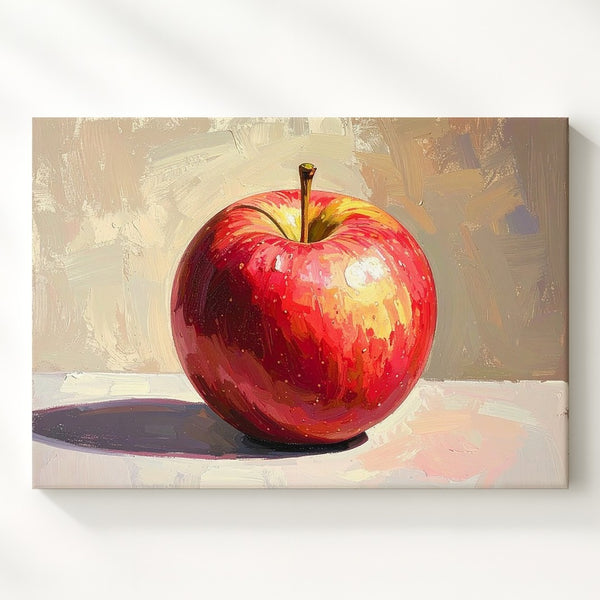 Classic Red Apple Canvas – Realistic Still Life on Cream Textured Background - Gifitto