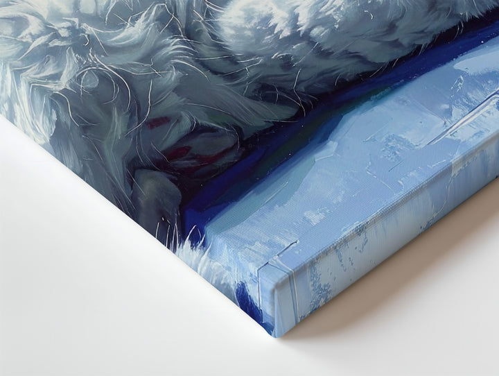 Ethereal White Cat Canvas – Tranquil Floating Feline Art in Dreamy Blues - Gifitto