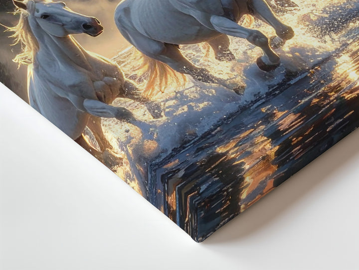 Seven White Horses Canvas – Sunrise Gallop in Majestic Wilderness - Gifitto