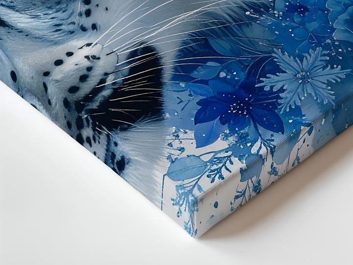 Ice Leopard Bloom Canvas – Fantasy Winter Portrait with Snowflakes & Florals - Gifitto