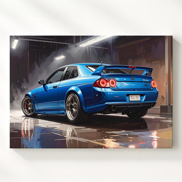 Blue Nissan Skyline GT-R R34 Canvas – Iconic JDM Legend in Digital Art Style - Gifitto