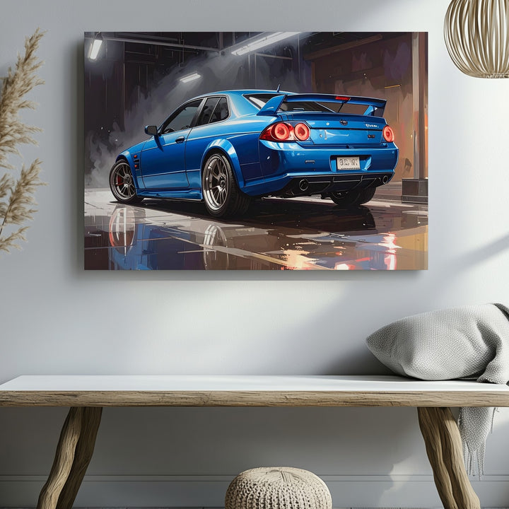 Blue Nissan Skyline GT-R R34 Canvas – Iconic JDM Legend in Digital Art Style - Gifitto