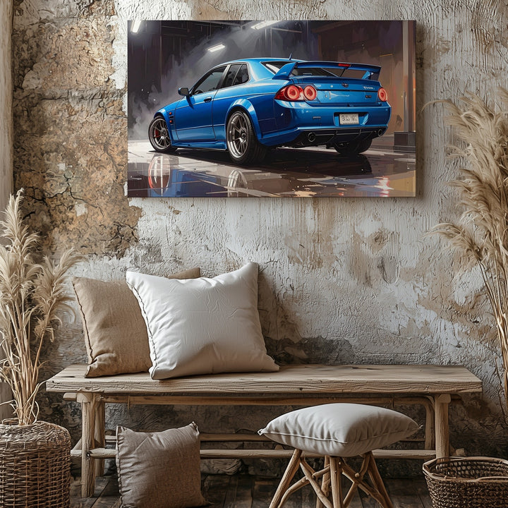 Blue Nissan Skyline GT-R R34 Canvas – Iconic JDM Legend in Digital Art Style - Gifitto