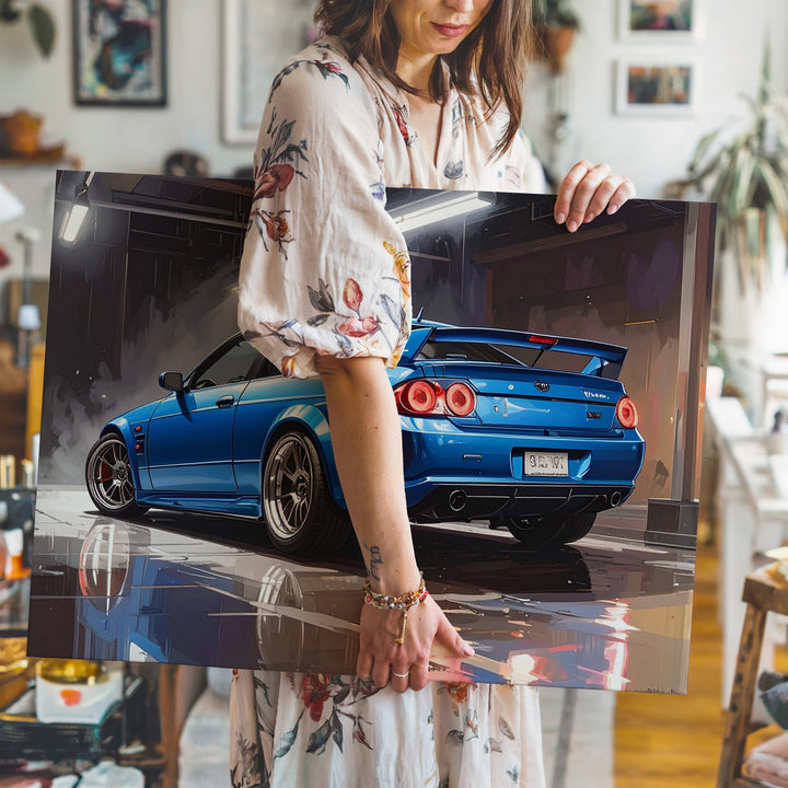 Blue Nissan Skyline GT-R R34 Canvas – Iconic JDM Legend in Digital Art Style - Gifitto