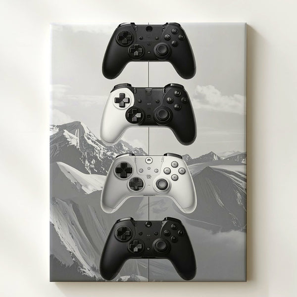 Monochrome Xbox Controllers Canvas – Minimalist Vertical Gaming Study - Gifitto