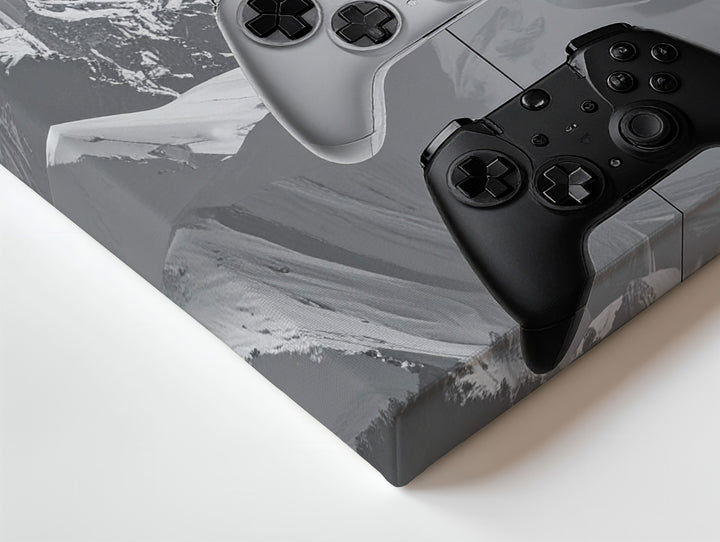 Monochrome Xbox Controllers Canvas – Minimalist Vertical Gaming Study - Gifitto