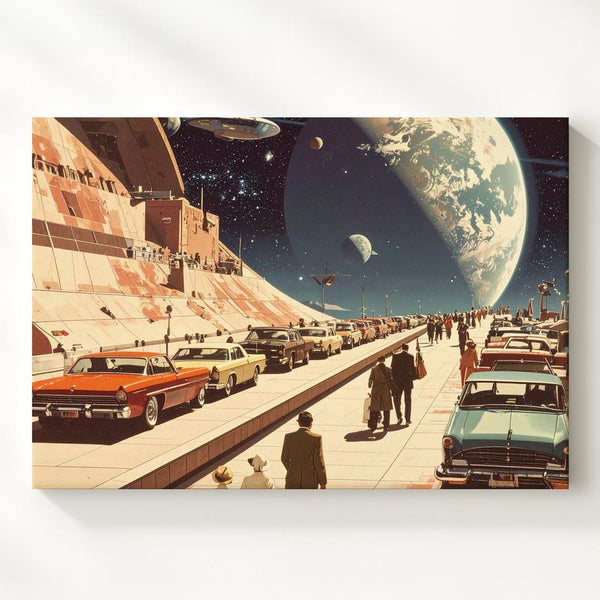 Retro-Futurist Utopia Canvas – 1960s Sci-Fi Space Civilization Art - Gifitto