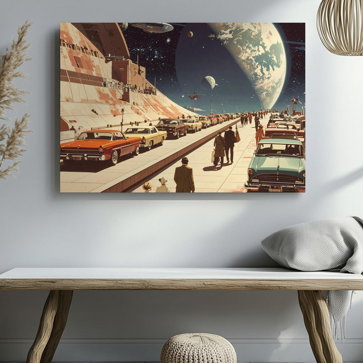 Retro-Futurist Utopia Canvas – 1960s Sci-Fi Space Civilization Art - Gifitto