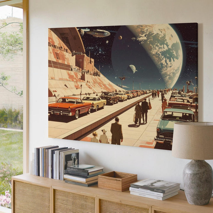 Retro-Futurist Utopia Canvas – 1960s Sci-Fi Space Civilization Art - Gifitto