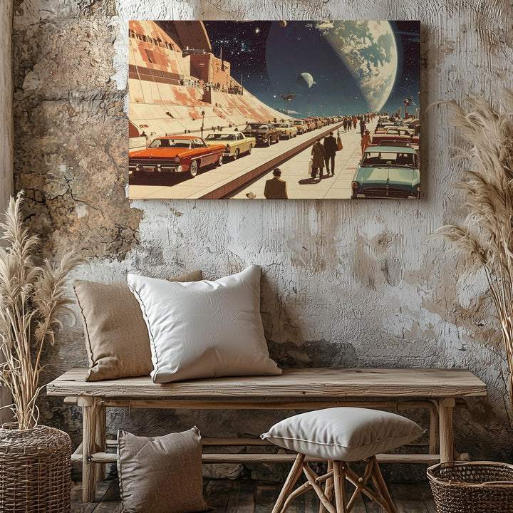 Retro-Futurist Utopia Canvas – 1960s Sci-Fi Space Civilization Art - Gifitto