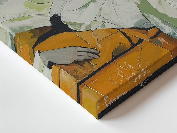Restful Retreat Canvas – Figurative Art of a Person Reclining on an Orange Couch - Gifitto