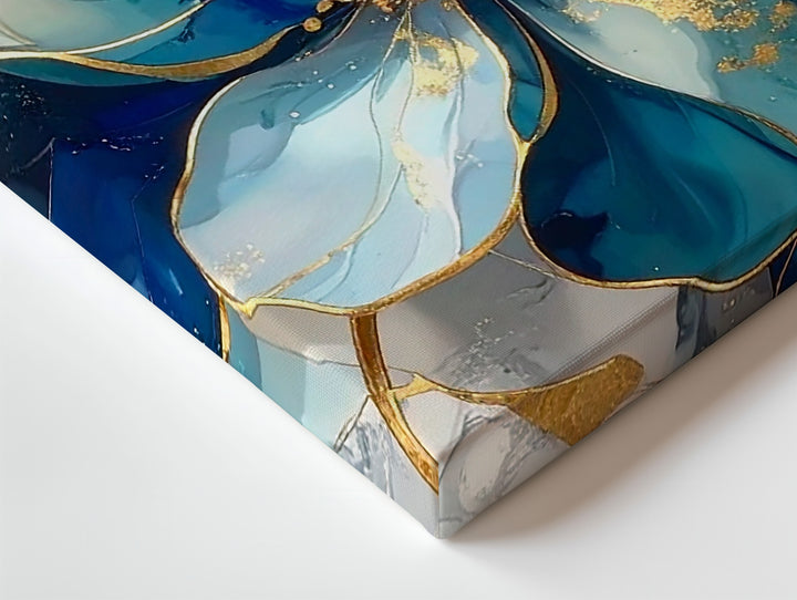 Blue & Gold Bloom Canvas – Luxurious Floral Art with Marble Texture - Gifitto