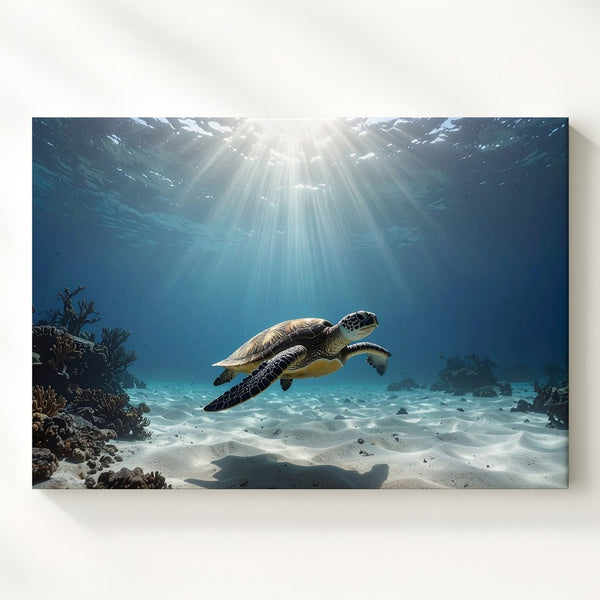 Minimal Sea Turtle Canvas – Calm Underwater Ocean Floor Photography
