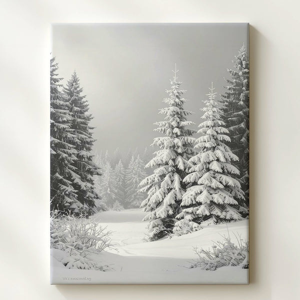 Silent Pine Forest Canvas – Minimalist Winter Serenity Wall Art