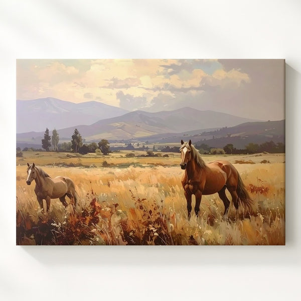 Golden Field Horses Canvas – Soft Impressionistic Equestrian Art - Gifitto