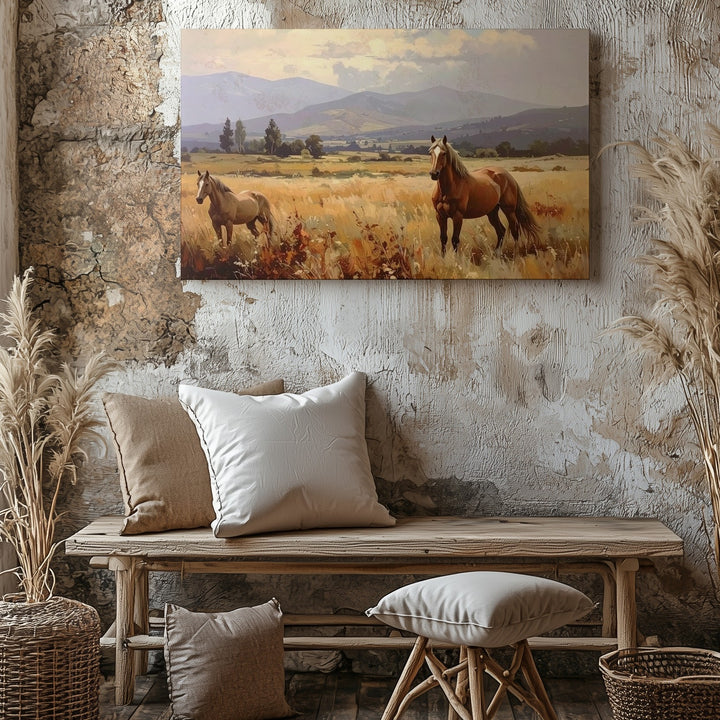 Golden Field Horses Canvas – Soft Impressionistic Equestrian Art - Gifitto