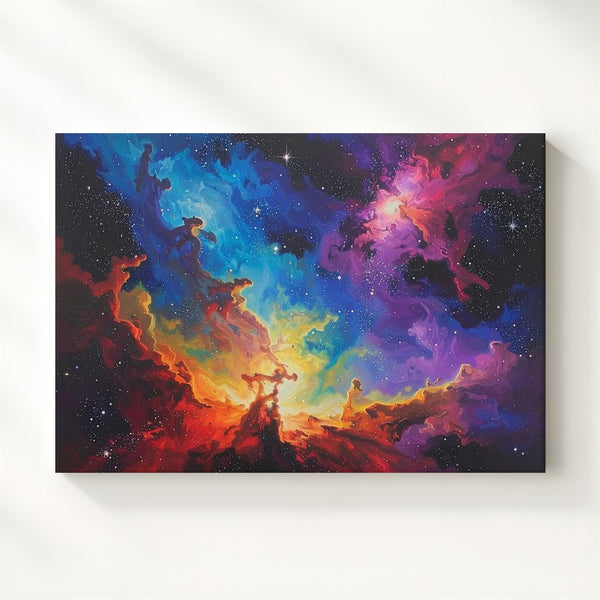 Vertical Cosmic Color Canvas – Abstract Nebula in Blue, Red, Green & Purple - Gifitto