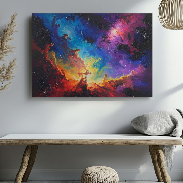 Vertical Cosmic Color Canvas – Abstract Nebula in Blue, Red, Green & Purple - Gifitto