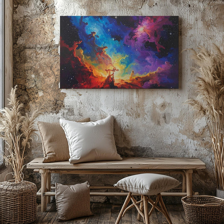 Vertical Cosmic Color Canvas – Abstract Nebula in Blue, Red, Green & Purple - Gifitto