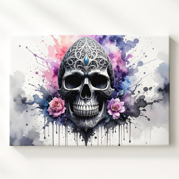 Ornamental Skull Canvas – Gothic Floral Surrealism Wall Art - Gifitto