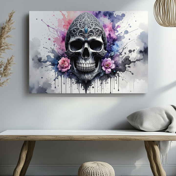 Ornamental Skull Canvas – Gothic Floral Surrealism Wall Art - Gifitto