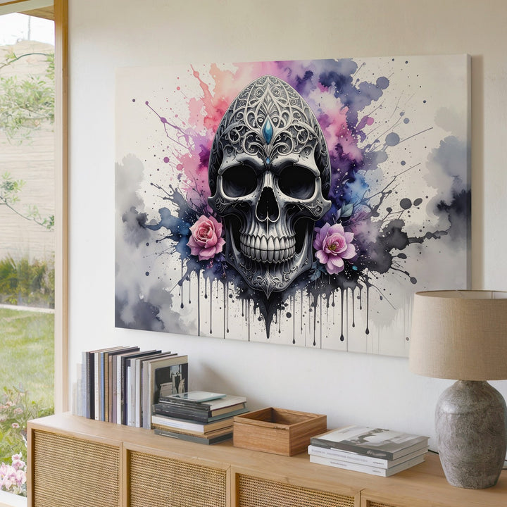 Ornamental Skull Canvas – Gothic Floral Surrealism Wall Art - Gifitto
