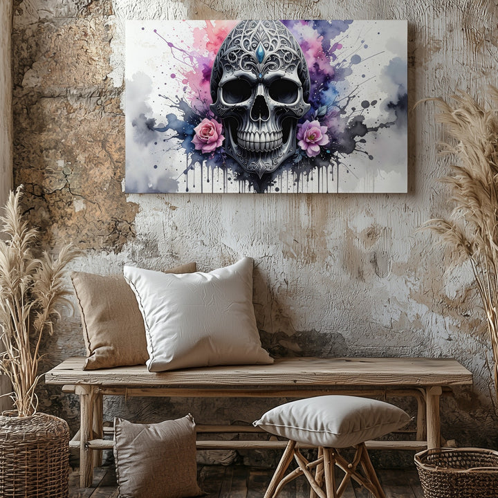 Ornamental Skull Canvas – Gothic Floral Surrealism Wall Art - Gifitto