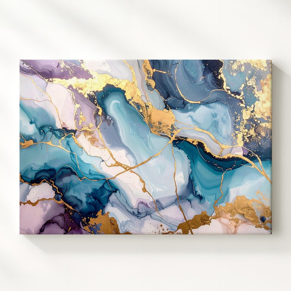 Opulent Agate Canvas – Abstract Marbled Art with Metallic Gold and Blue Hues - Gifitto