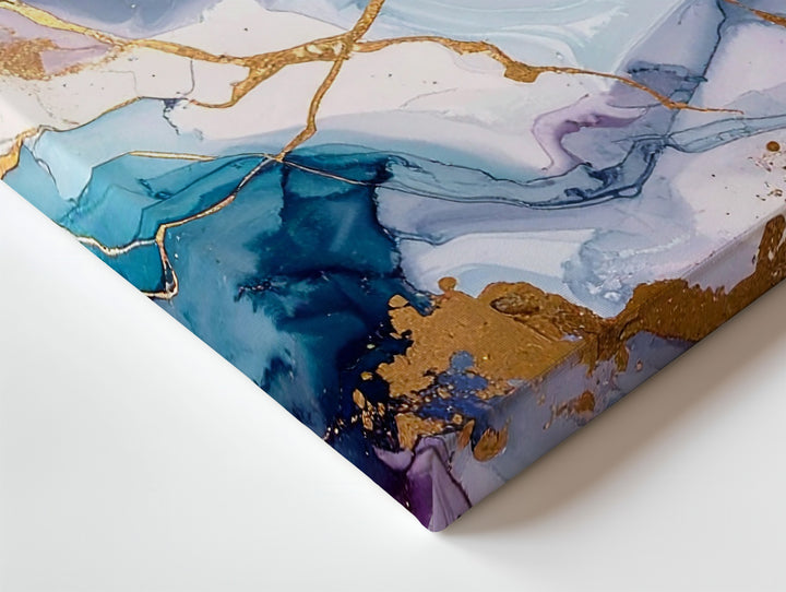 Opulent Agate Canvas – Abstract Marbled Art with Metallic Gold and Blue Hues - Gifitto